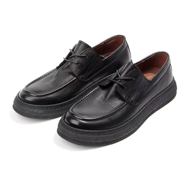 Herren-freizeitschuhe Elegante Sport-sneaker Aus Leder Mit Schnürung - Schwarz