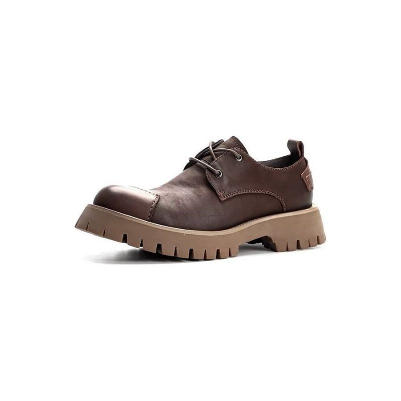 Herren-freizeitschuhe Großzügige Leder-freizeitschuhe Mit Runder Zehenpartie - Kaffee