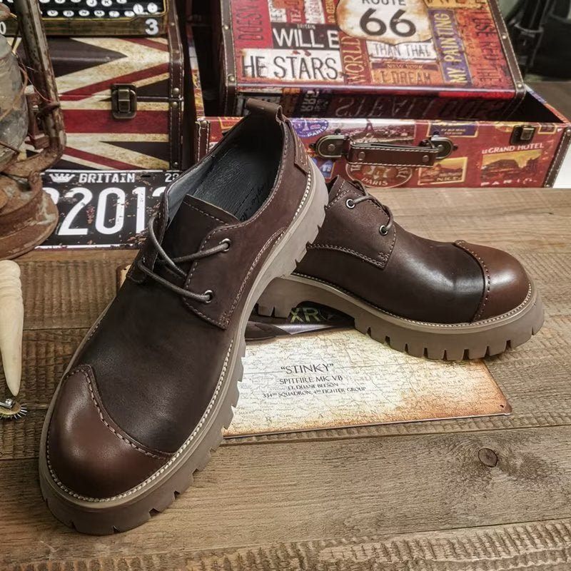 Herren-freizeitschuhe Großzügige Leder-freizeitschuhe Mit Runder Zehenpartie - Kaffee