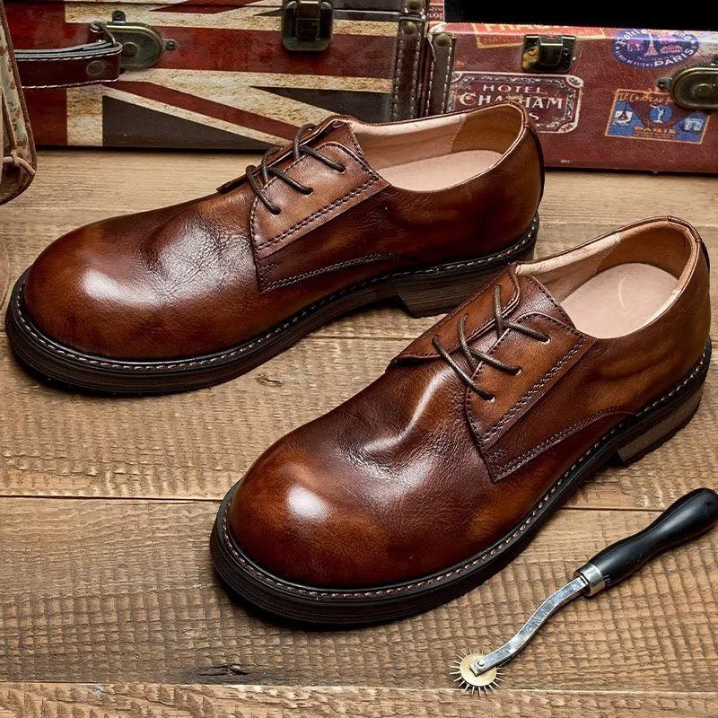 Herren-freizeitschuhe Lavish Leatherlux Freizeitschuhe Mit Runder Zehenpartie - Kaffee