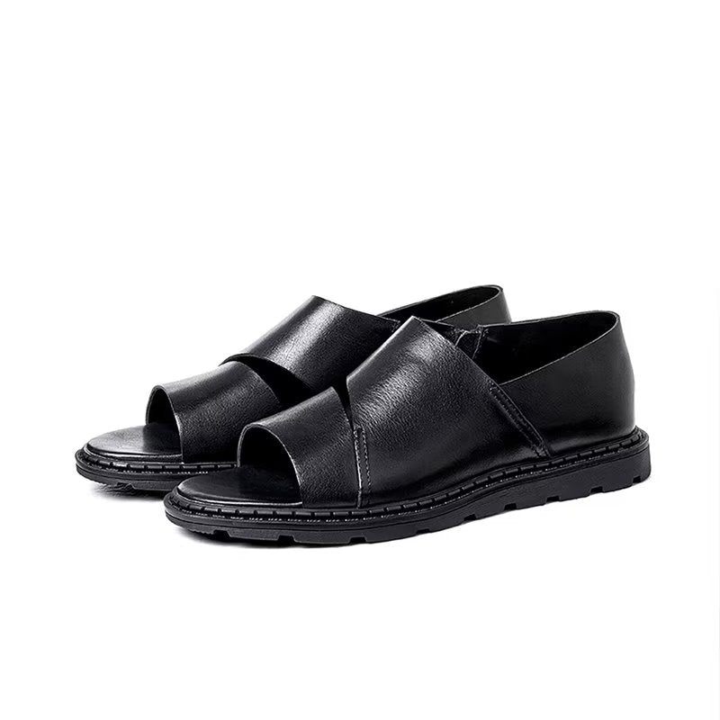 Herren-freizeitschuhe Leder-peep-toe-sandalen - Schwarz