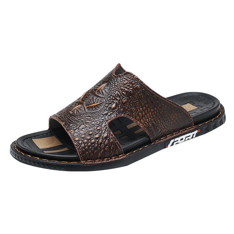 Herren Freizeitschuhe Luxecroco Summer Schick Slip On Slides - Kaffee