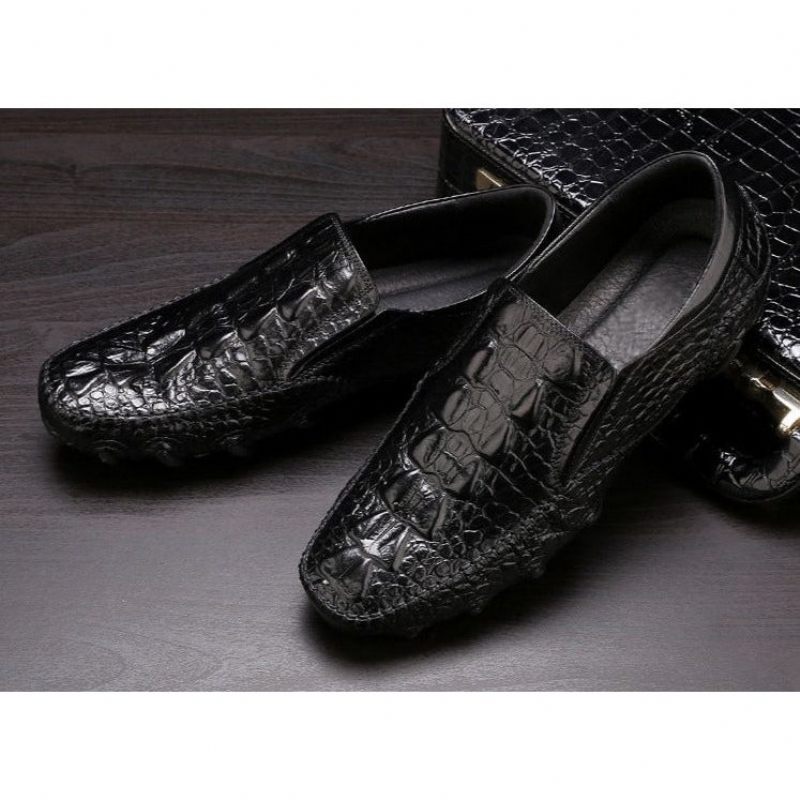 Herren-freizeitschuhe Luxuriöse Alligator-textur Slip-on-oxford-schuhe - Schwarz