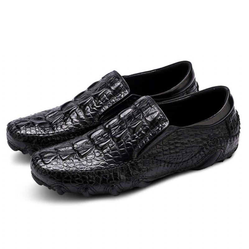 Herren-freizeitschuhe Luxuriöse Alligator-textur Slip-on-oxford-schuhe - Schwarz