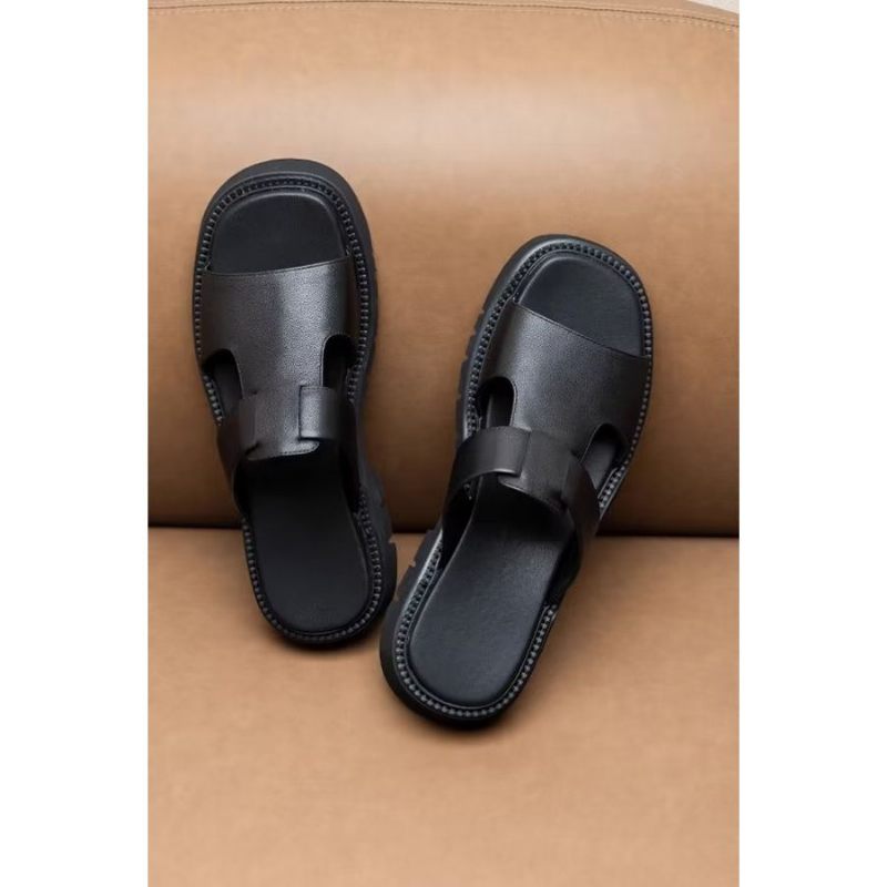 Herren-freizeitschuhe Luxuriöse Business-sandalen Aus Leder - Schwarz