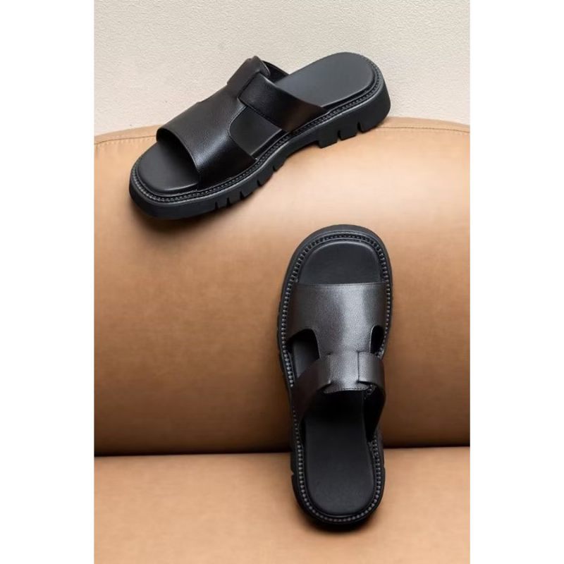 Herren-freizeitschuhe Luxuriöse Business-sandalen Aus Leder - Schwarz