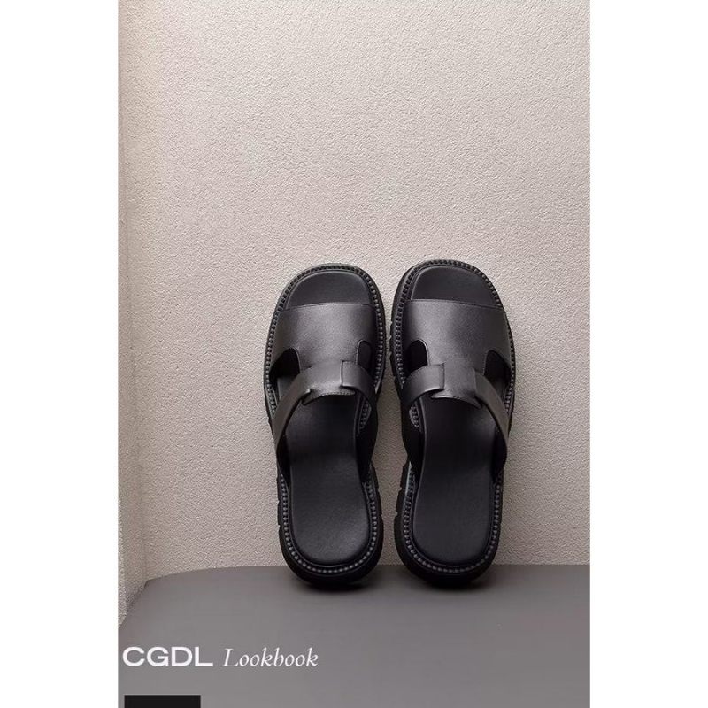 Herren-freizeitschuhe Luxuriöse Business-sandalen Aus Leder - Schwarz