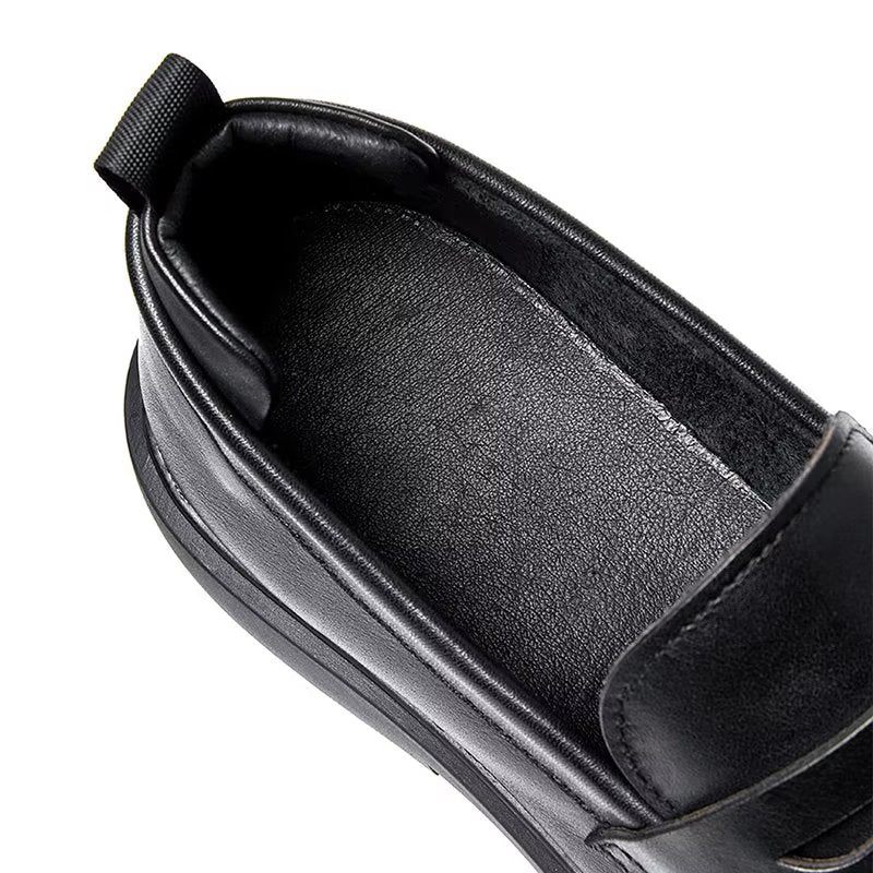 Herren-freizeitschuhe Luxuriöse Leder-slipper Schlanke Runde Zehenpartie - Schwarz