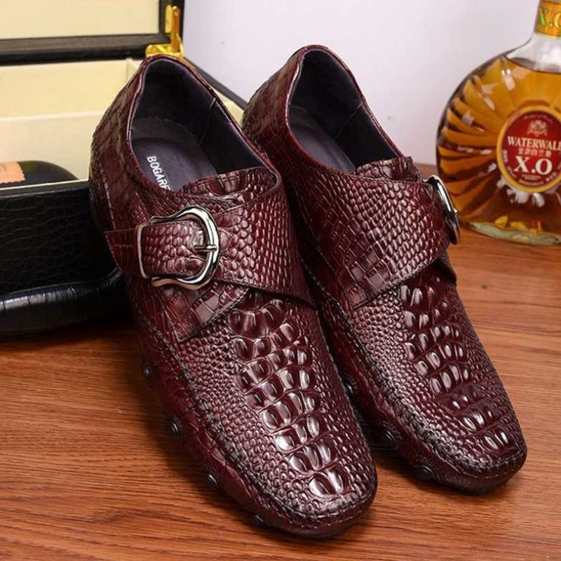 Herren-freizeitschuhe Luxuriöse Penny-loafer Mit Alligatorstruktur - Rot