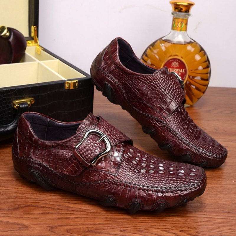 Herren-freizeitschuhe Luxuriöse Penny-loafer Mit Alligatorstruktur - Rot