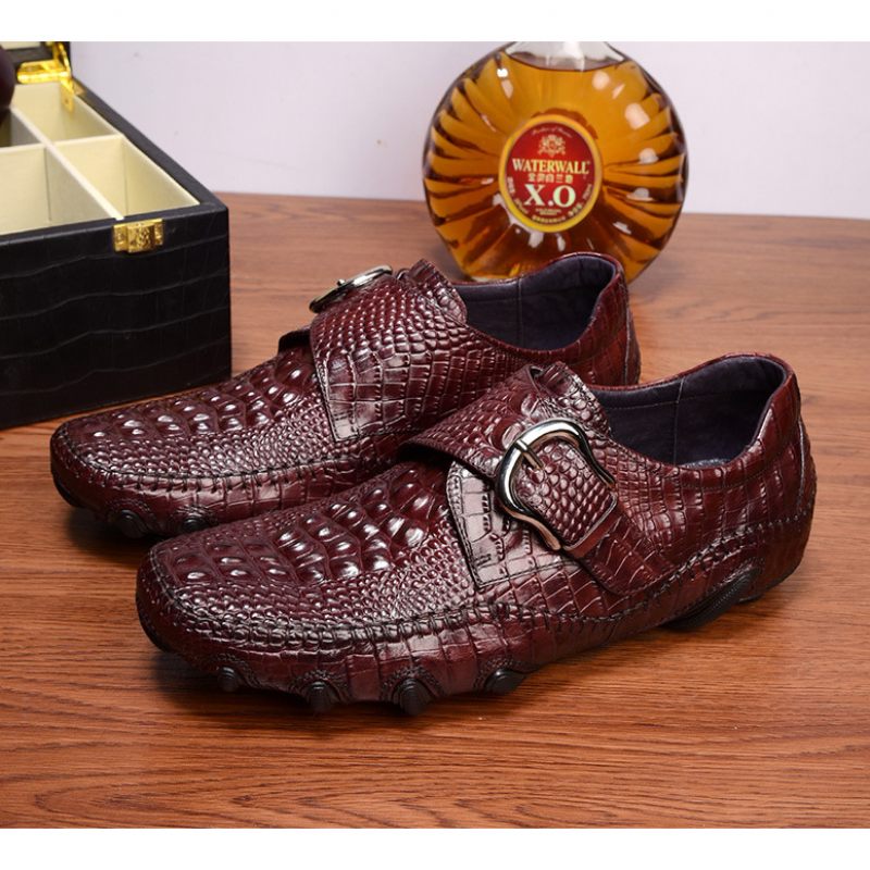 Herren-freizeitschuhe Luxuriöse Penny-loafer Mit Alligatorstruktur - Rot