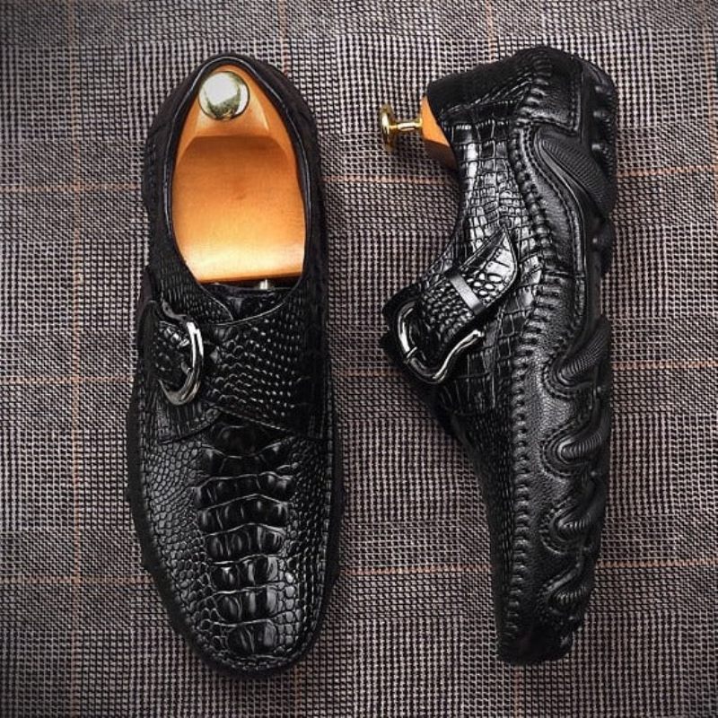 Herren-freizeitschuhe Luxuriöse Penny-loafer Mit Alligatorstruktur - Schwarz