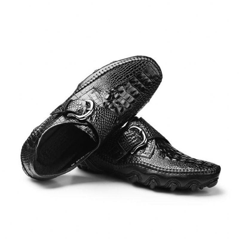 Herren-freizeitschuhe Luxuriöse Penny-loafer Mit Alligatorstruktur - Schwarz