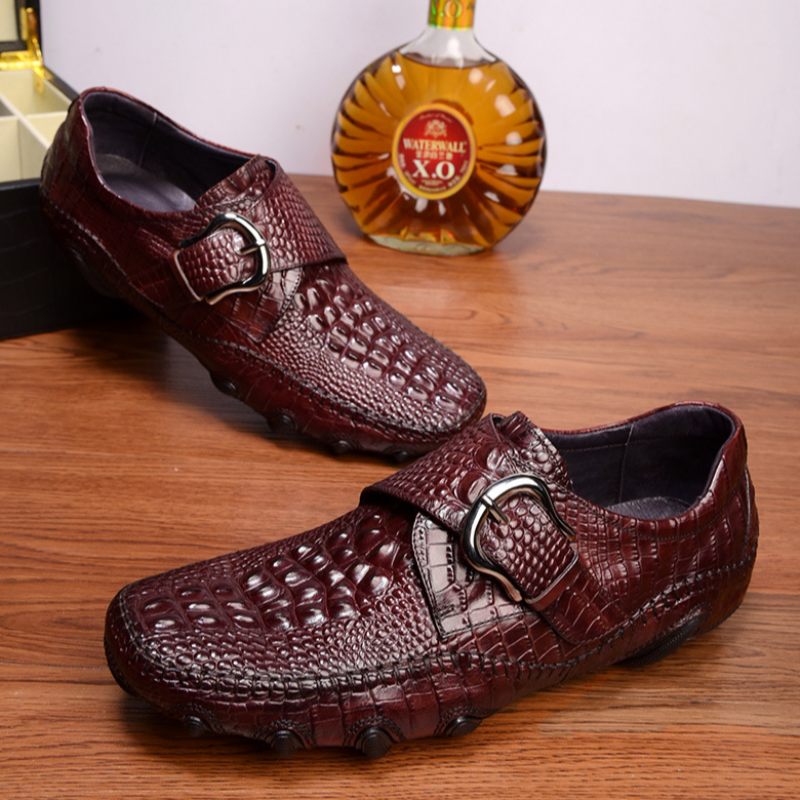 Herren-freizeitschuhe Luxuriöse Penny-loafer Mit Alligatorstruktur - Rot