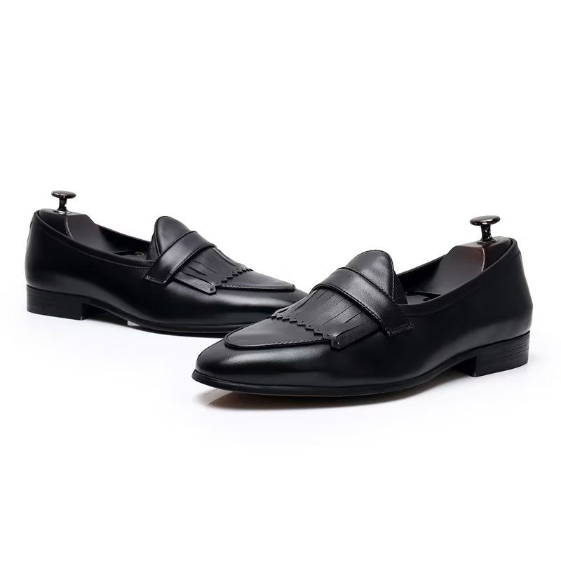 Herren-freizeitschuhe Luxuriöse Quasten-leder-slip-on-loafer - Schwarz