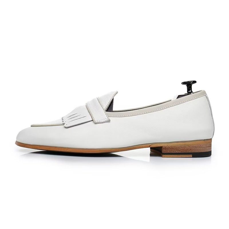 Herren-freizeitschuhe Luxuriöse Quasten-leder-slip-on-loafer - Weiß