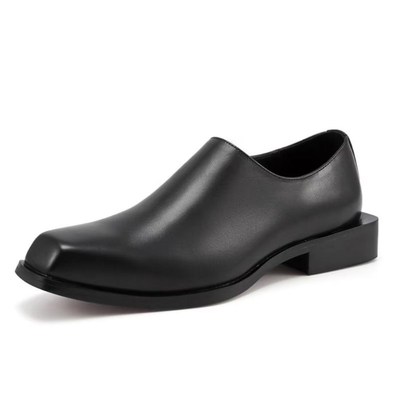 Herren-freizeitschuhe Luxuriöses Leder Quadratische Zehenpartie Schicke Freizeitschuhe - Schwarz