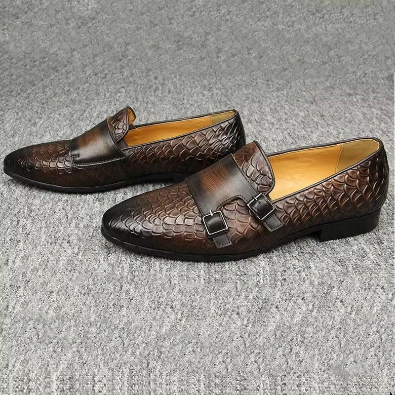 Herren-freizeitschuhe Mit Krokodilmuster Elegante Slip-on-loafer - Kaffee