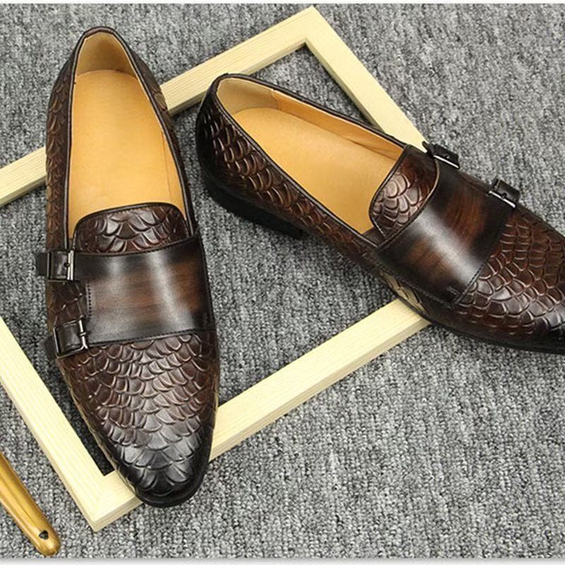 Herren-freizeitschuhe Mit Krokodilmuster Elegante Slip-on-loafer - Kaffee