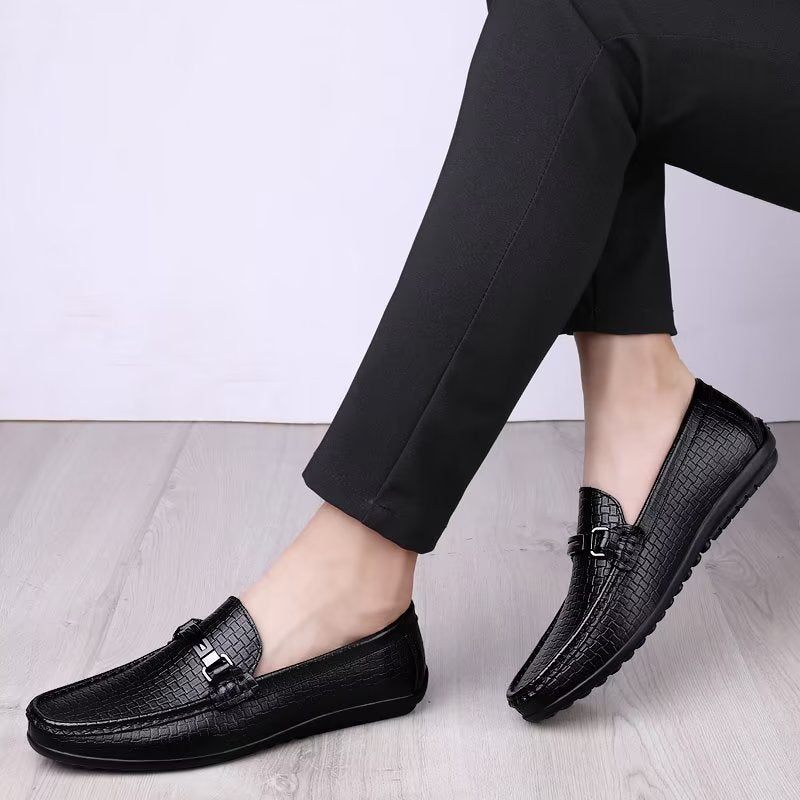 Herren-freizeitschuhe Schicke Pu-slip-on-mokassins Im Metallic-stil - Schwarz