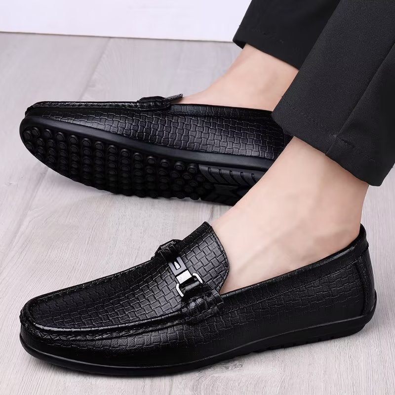 Herren-freizeitschuhe Schicke Pu-slip-on-mokassins Im Metallic-stil - Schwarz