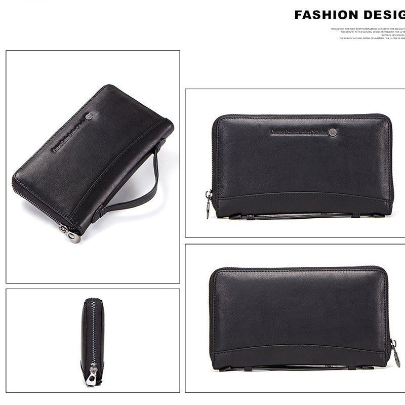 Herren-geldbörsen Luxuriöse Lange Clutch-geldbörse Aus Rindsleder Im Vintage-stil - Schwarz