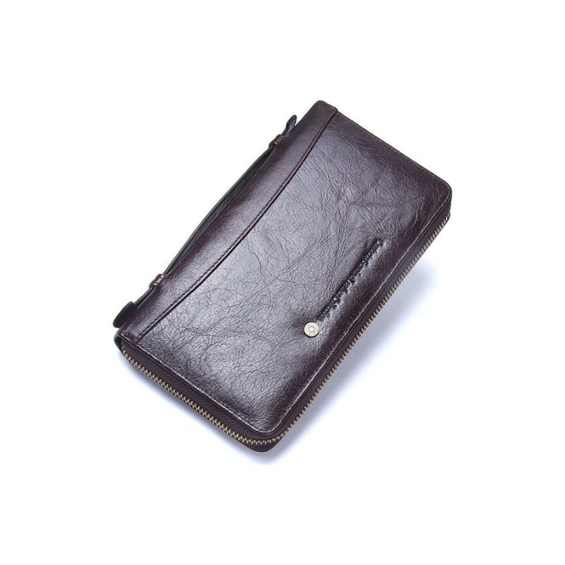 Herren-geldbörsen Luxuriöse Lange Clutch-geldbörse Aus Rindsleder Im Vintage-stil - Kaffee