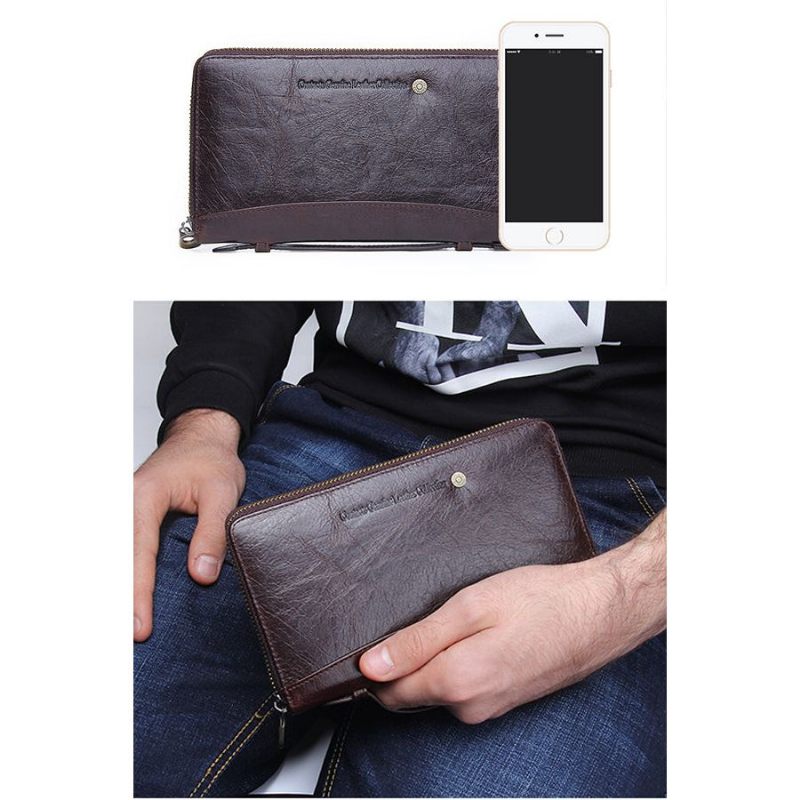 Herren-geldbörsen Luxuriöse Lange Clutch-geldbörse Aus Rindsleder Im Vintage-stil - Kaffee