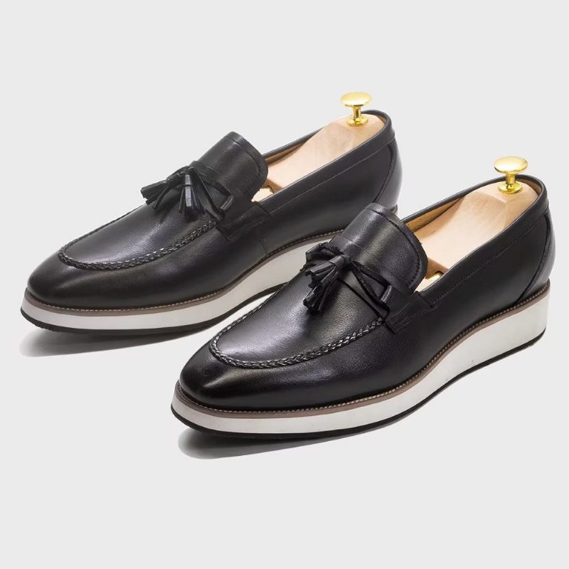 Herren-loafer Aus Luxuriösem Leder Elegante Quasten-loafer - Schwarz