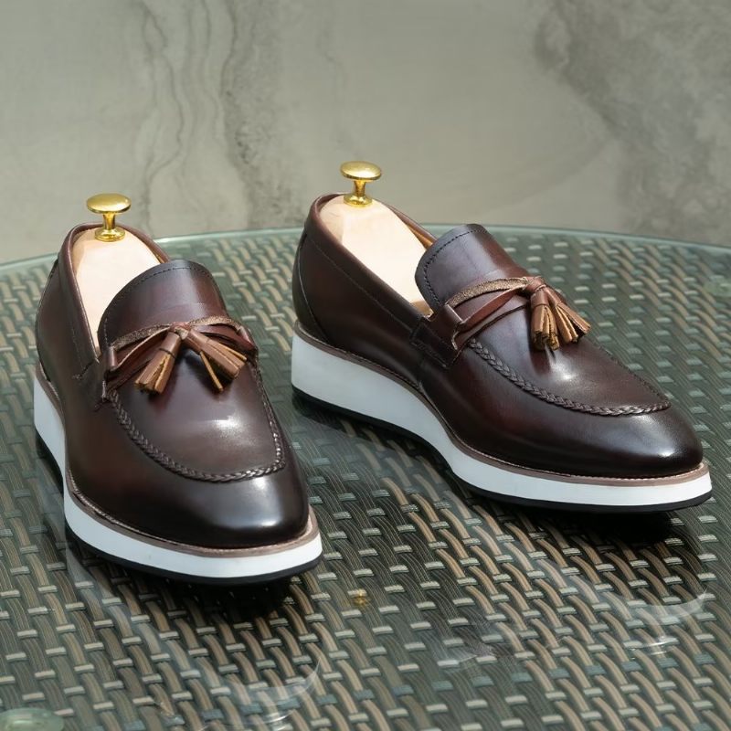 Herren-loafer Aus Luxuriösem Leder Elegante Quasten-loafer - Kaffee