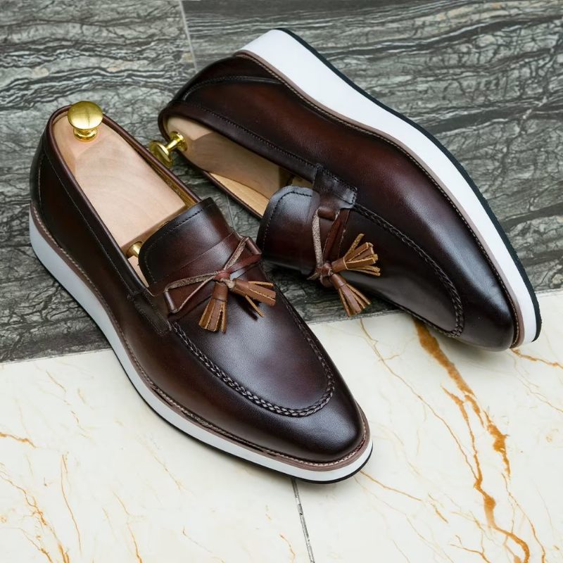 Herren-loafer Aus Luxuriösem Leder Elegante Quasten-loafer - Kaffee