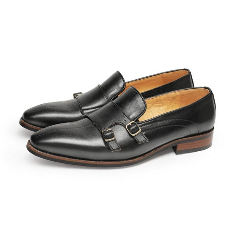 Herren-loafer Aus Raffiniertem Exotischem Leder Mit Monk-riemen-party-loafer - Schwarz