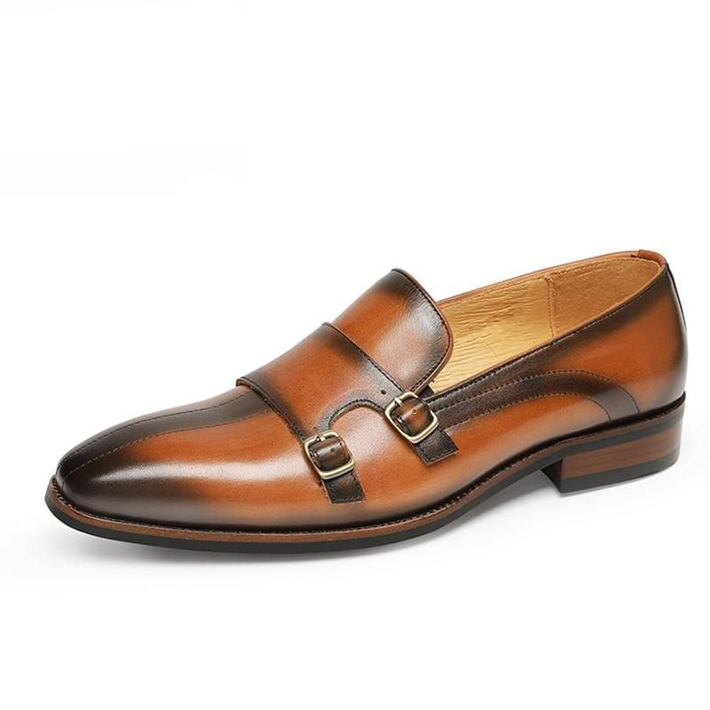 Herren-loafer Aus Raffiniertem Exotischem Leder Mit Monk-riemen-party-loafer - Braun