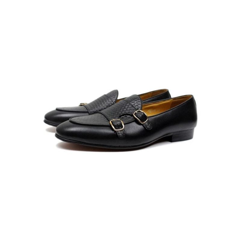 Herren-loafer Elegante Hochzeits-loafer Aus Leder Mit Monk-riemen - Schwarz