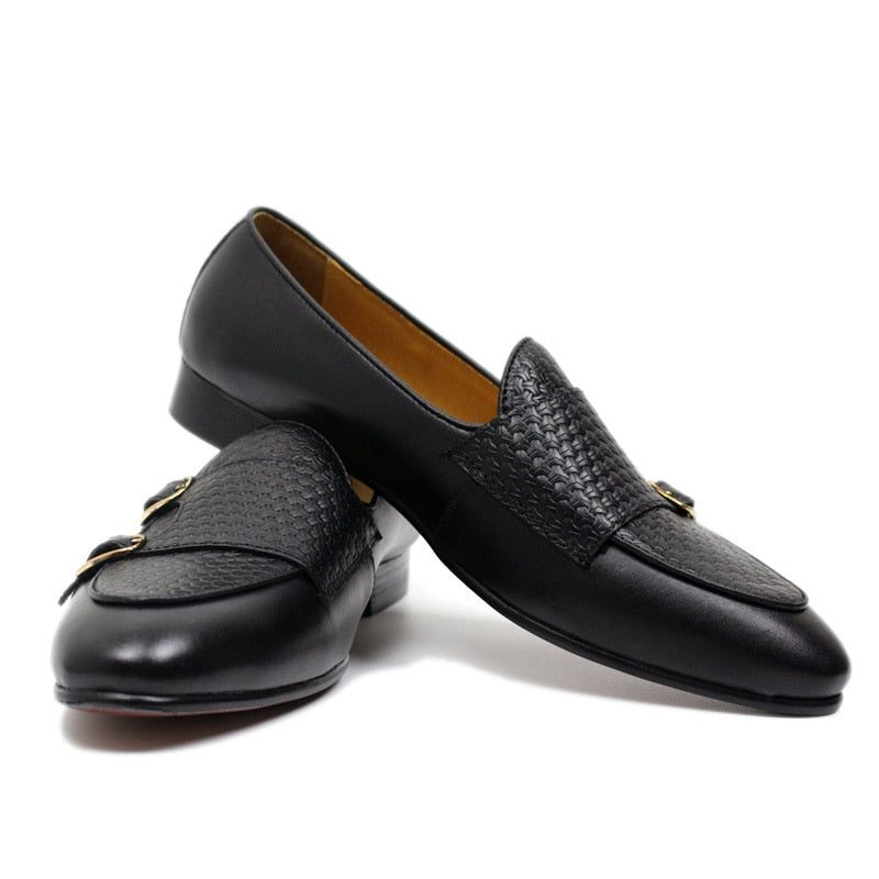 Herren-loafer Elegante Hochzeits-loafer Aus Leder Mit Monk-riemen - Schwarz