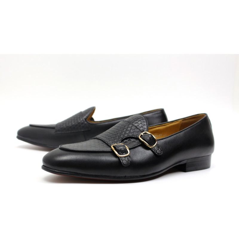 Herren-loafer Elegante Hochzeits-loafer Aus Leder Mit Monk-riemen - Schwarz