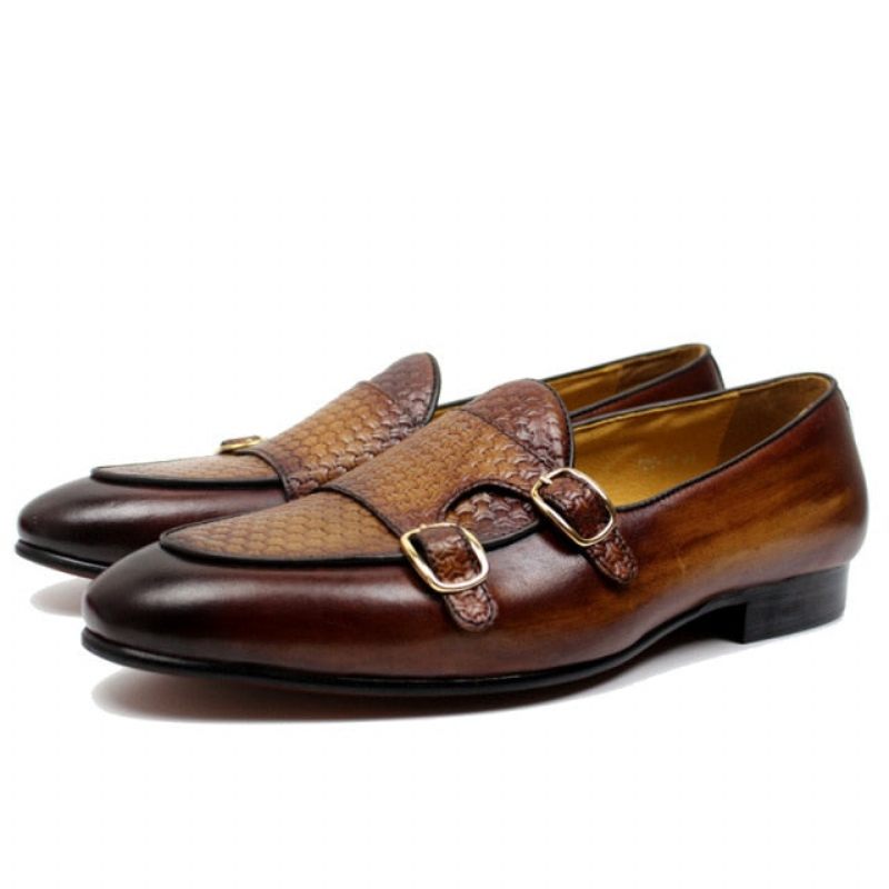 Herren-loafer Elegante Hochzeits-loafer Aus Leder Mit Monk-riemen - Kaffee