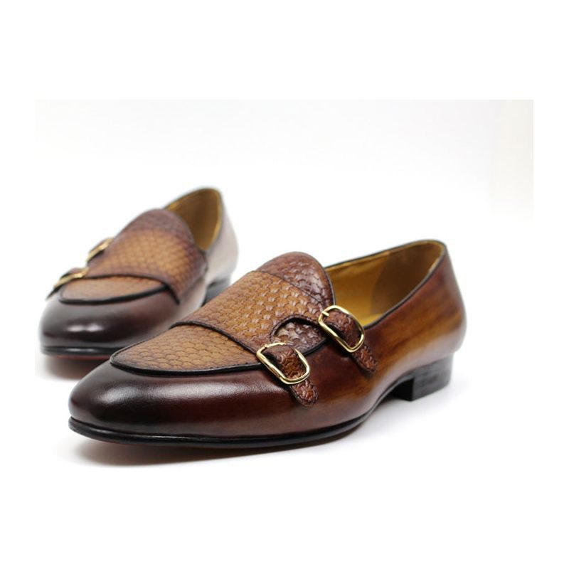 Herren-loafer Elegante Hochzeits-loafer Aus Leder Mit Monk-riemen - Kaffee