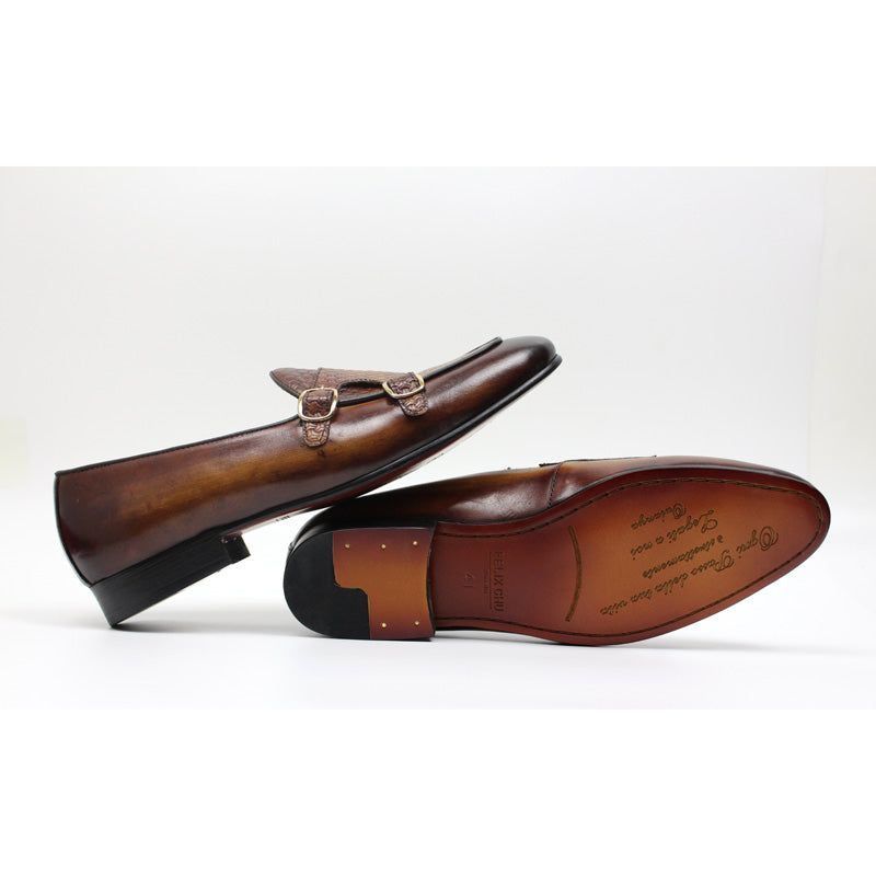 Herren-loafer Elegante Hochzeits-loafer Aus Leder Mit Monk-riemen - Kaffee