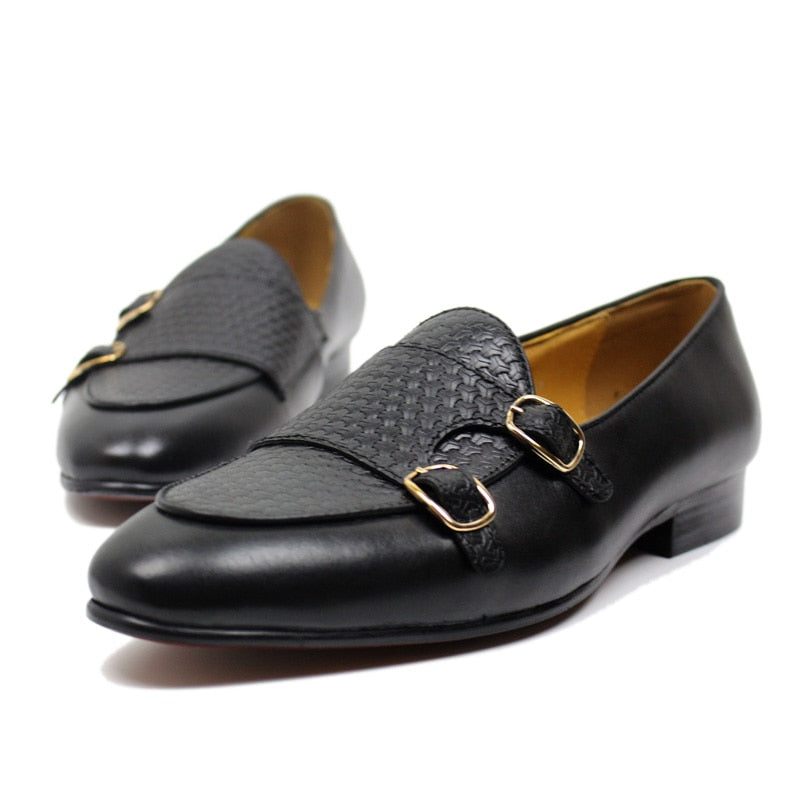 Herren-loafer Elegante Hochzeits-loafer Aus Leder Mit Monk-riemen - Schwarz