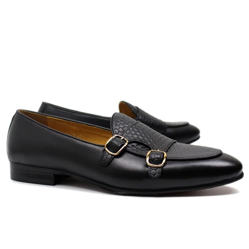 Herren-loafer Elegante Hochzeits-loafer Aus Leder Mit Monk-riemen - Schwarz