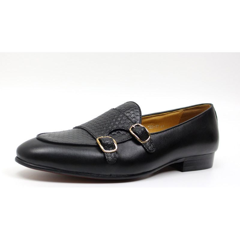 Herren-loafer Elegante Hochzeits-loafer Aus Leder Mit Monk-riemen - Schwarz