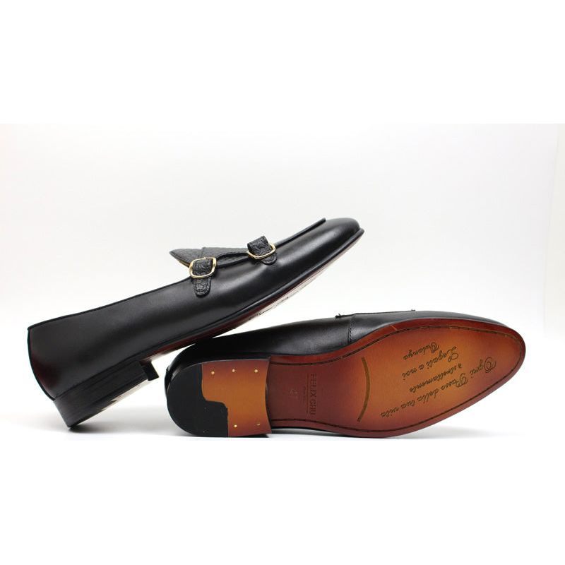 Herren-loafer Elegante Hochzeits-loafer Aus Leder Mit Monk-riemen - Schwarz