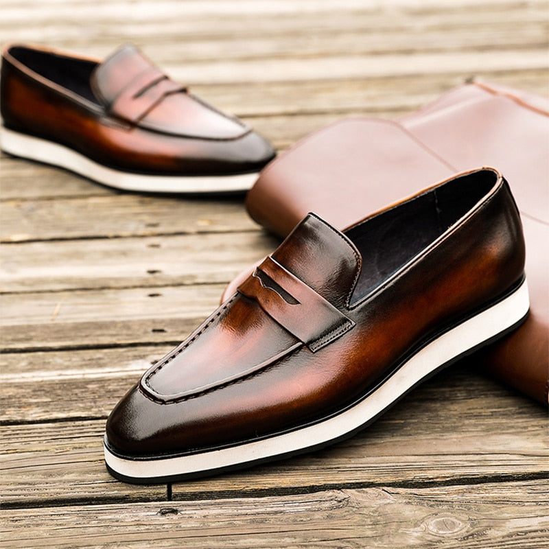 Herren-loafer Exotische Slip-on-brogues Mit Spitzer Zehenpartie - Kaffee