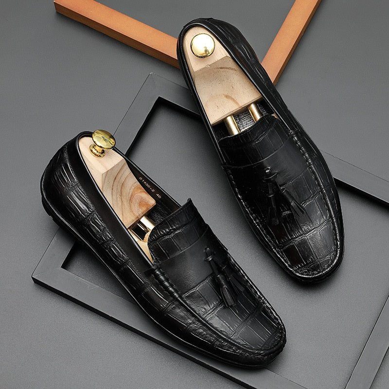 Herren-loafer Leder-derby-loafer Stilvolle Alligatorstruktur - Schwarz