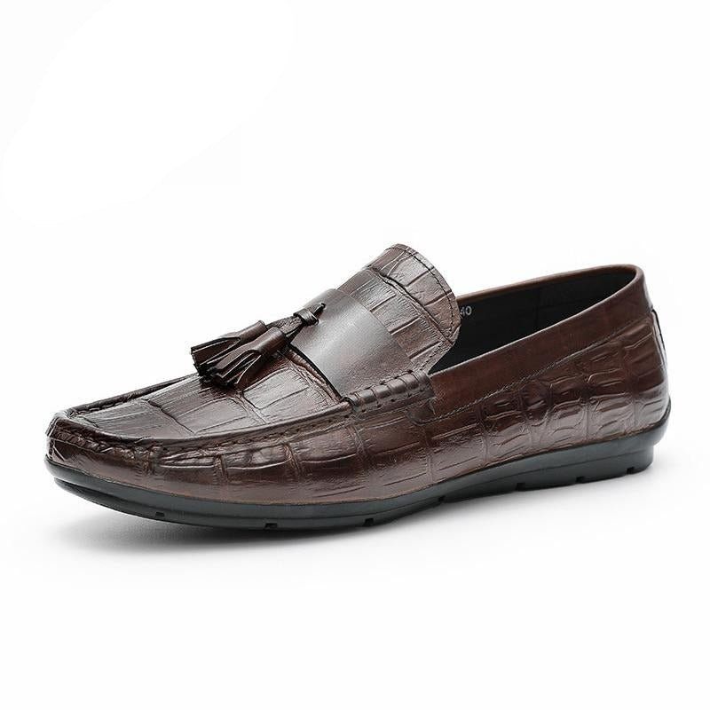 Herren-loafer Leder-derby-loafer Stilvolle Alligatorstruktur - Kaffee