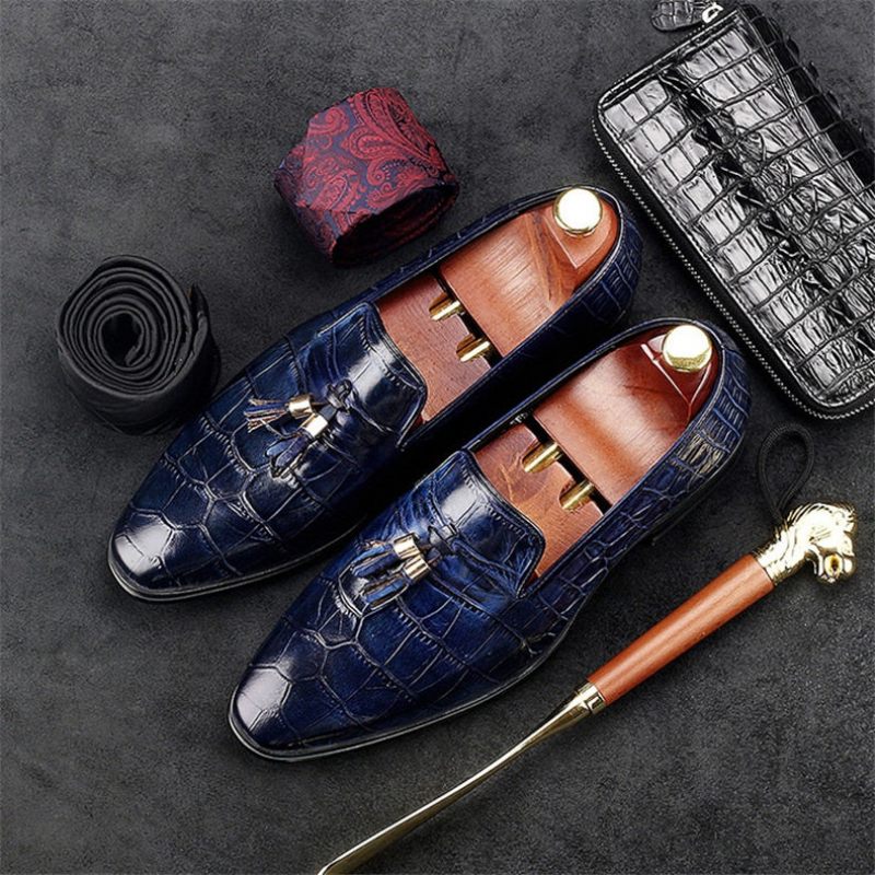 Herren-loafer Luxuriöse Alligator-quasten-slip-on-loafer - Blau