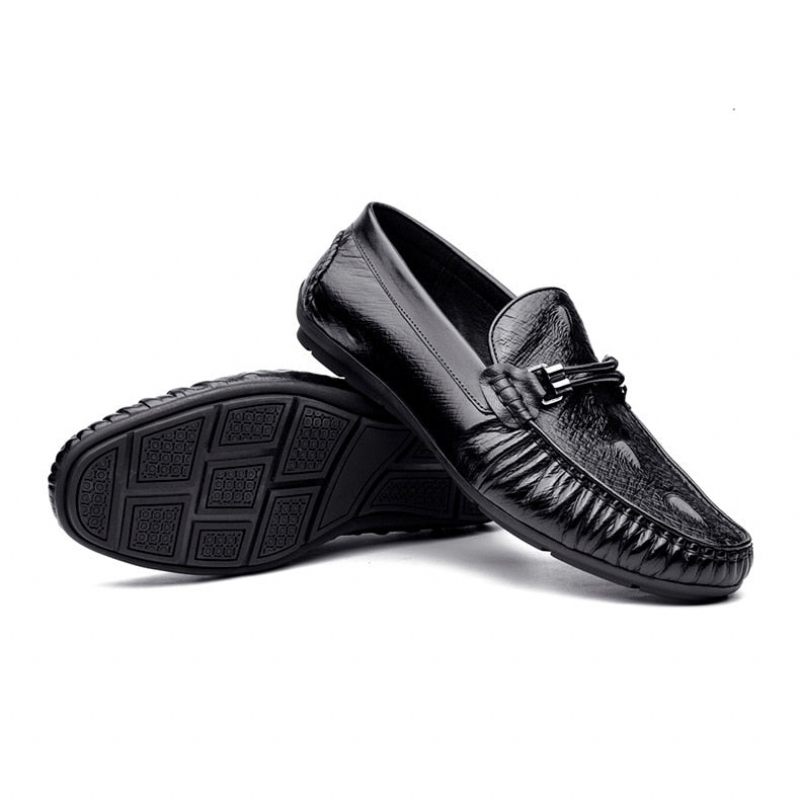 Herren-loafer Luxuriöse Brogue-loafer Aus Croctex-leder - Schwarz