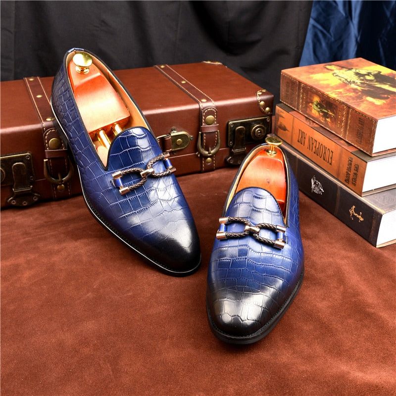 Herren-loafer Luxuriöse Brogue-schuhe Zum Hineinschlüpfen Aus Krokodilleder - Blau