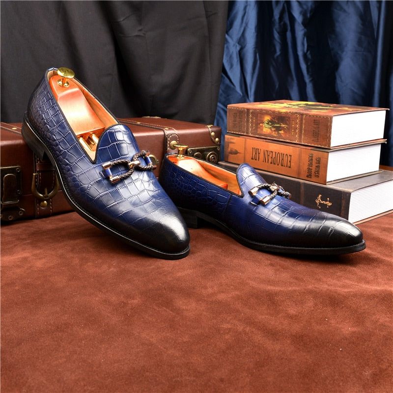 Herren-loafer Luxuriöse Brogue-schuhe Zum Hineinschlüpfen Aus Krokodilleder - Blau